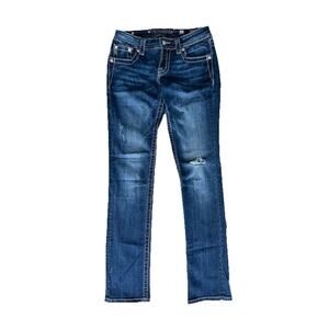 Miss Me Women’s Embellished Sequin Signature Straight Blue Denim Jeans 27x33.5